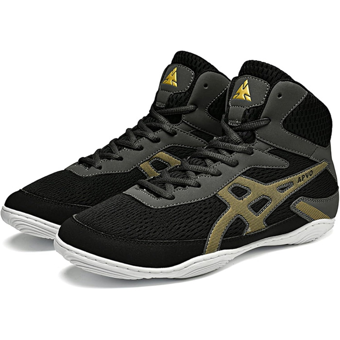 Чоловічі боксерські туфлі для боротьби, дихаючі, неслизькі, зручні хай-топ кросівки для фітнесу, тренувань, бодібілдингу в залі (39 EU, Чорний)