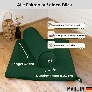 Йога-болстер Inner Peace: довге подування для йоги з органічної дінкової вати | Зроблено в Німеччині