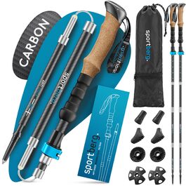 Складані телескопічні палиці для скандинавської ходьби та хайкінгу з карбону з корковими ручками, регульовані за висотою, унісекс