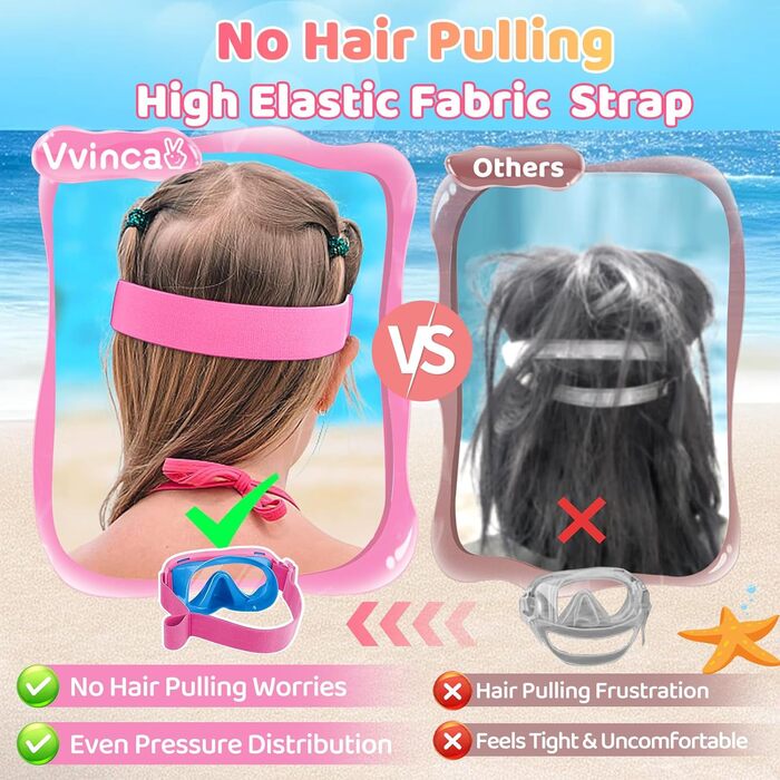 Дитячі маски для снорклінгу Vvinca з регульованим ремінцем, маски для плавання для дітей 3-14 років, хлопчиків та дівчаток, маска для дайвінгу 180° панорама, антизатоплювальна, 1-блакитний+рожевий