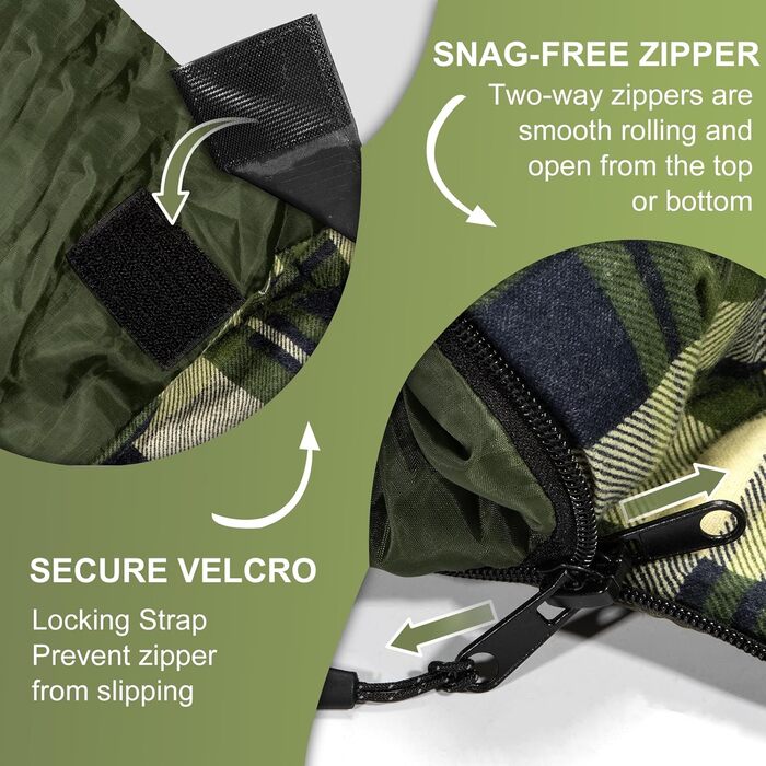 Спальний мішок для двох дорослих та дітей, XL Queen Size, для кемпінгу та походів, універсальний, легкий, водонепроникний, з компресійним мішком, чорний/зелений