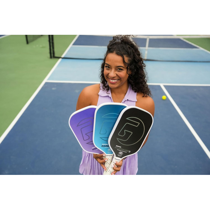 Gamma Rainmaker: Легка ракетка для піклболу з великою зоною удару, карбоновим покриттям з мікроперлин для обертання та контролю, регульованою вагою, 16 мм, 6 кольорів (чорний)