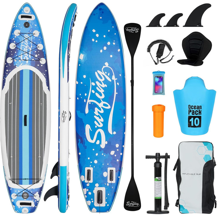 Надувна SUP-дошка ZealWe 320/335 см з веслом, сидінням, рюкзаком і насосом, для серфінгу та веслування стоячи, до 150 кг
