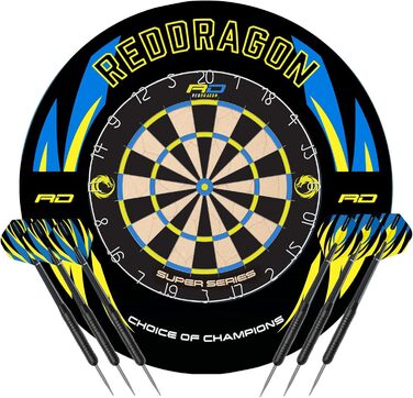 Професійний набір дартсу Red Dragon Razor Edge – турнірна якість, міцна мішень з дизайном дракона, 2 латунні дротики зі сталевими наконечниками, Super Series