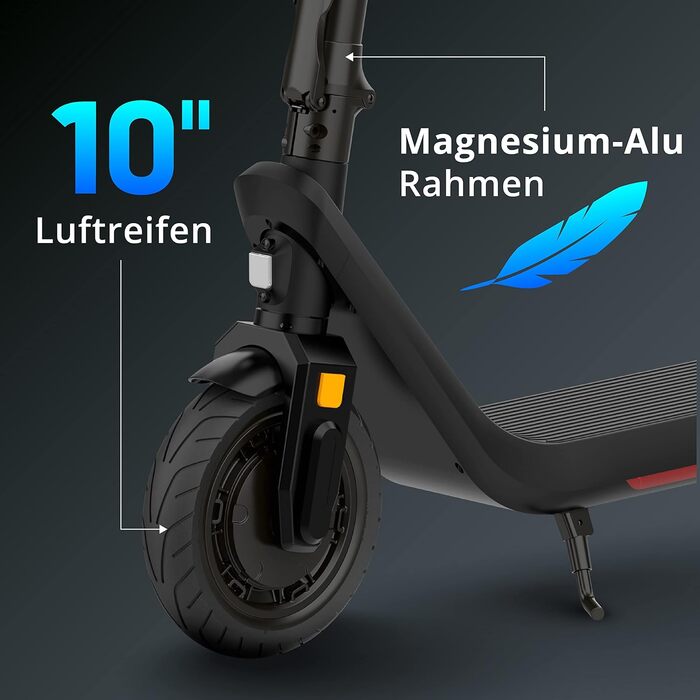 Складаний електросамокат Odys ZETA i10 з допуском до дороги, додатком, запасом ходу 35-50 км, вантажопідйомністю до 140 кг, пневматичними колесами, швидкістю до 20 км/год, подвійною гальмівною системою, дисплеєм, захистом IP55