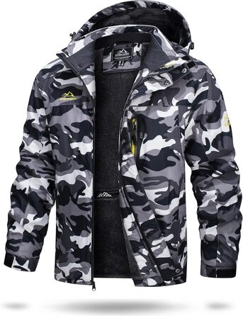 TACVASEN чоловіча тепла зимова куртка, водонепроникна функціональна куртка з капюшоном, армійний зелений (3XL, чорний камуфляж)