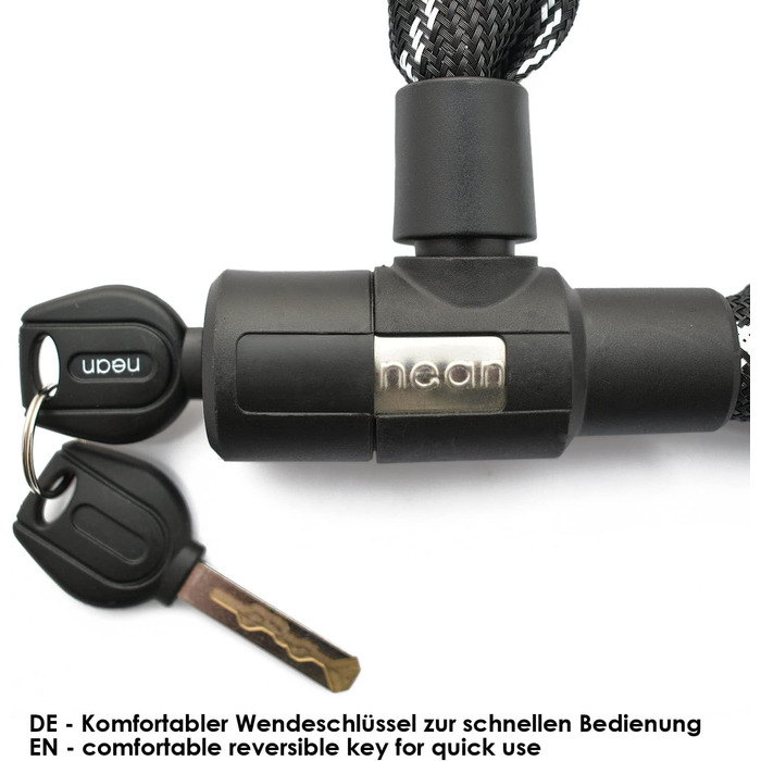 Надійне велозамкне Nean Kettenschloss: 900 мм, сталевий ланцюг, 2 ключі, чорний