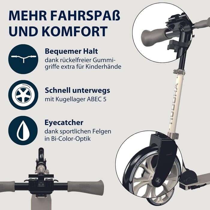 Дитячий самокат Hudora Scooter Up 145 Junior - безпечний та якісний самокат для дітей від 3 років, складна конструкція, регульована висота, 145 мм колеса (перламутровий)