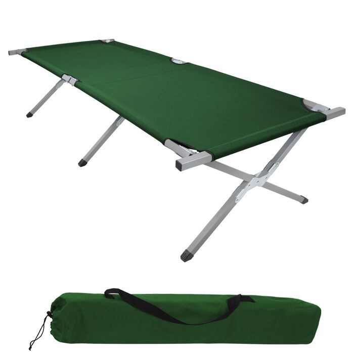Ліжко похідне BB Sport XXL 210x72x45 см, до 200 кг, сталевий каркас, Oxford 600D, зелене, з сумкою для транспортування