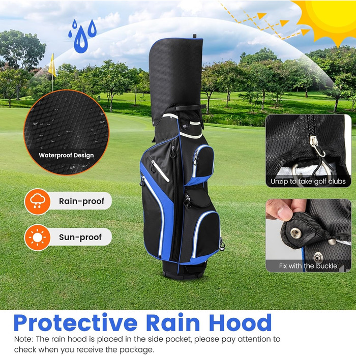 Сумка для гольфу LIFEZEAL Stand Bag з 14 відділеннями, з ременем, тримачем для напоїв, 9 кишень, холодильником, тримачем для парасольки, для чоловіків та жінок, блакитна