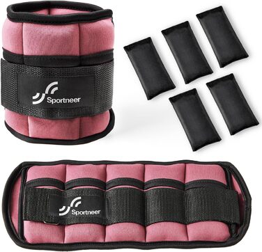 Штанги на щиколотки Sportneer, регульовані, 1 пара (0.9-4.5 кг), для фітнесу, тренувань, ходьби, бігу (персиковий рожевий)