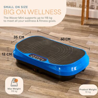 Віброплатформа Lifepro Waver Mini з пультом та гумовими петлями - для лімфодренажу, тонусу м'язів, 99 рівнів, 10 програм (Синя)