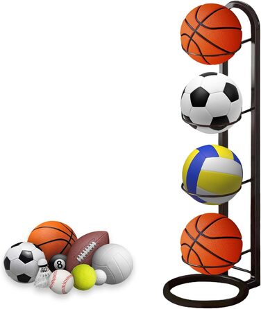 Стійка для зберігання м'ячів: баскетбол, футбол, волейбол (4-рівнева, білий/чорний)