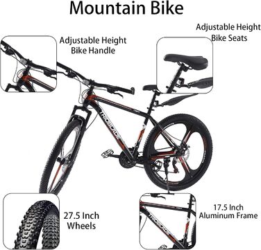 Гірський велосипед MTB 24 дюйми, 21 швидкість Shimano, Hardtail з амортизатором, дискові гальма, чорно-червоний
