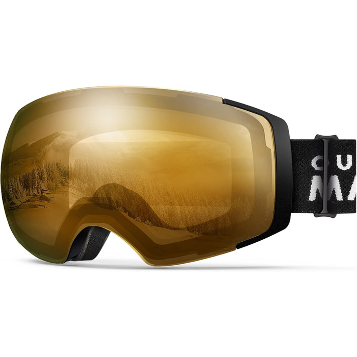 Скі-маска OutdoorMaster PRO унісекс з змінними лінзами. Захист від сонця 100% UV, антитуманна, для носіння з окулярами. Підходить для жінок та чоловіків, хлопчиків та дівчаток. Чорний каркас, помаранчева лінза VLT65%