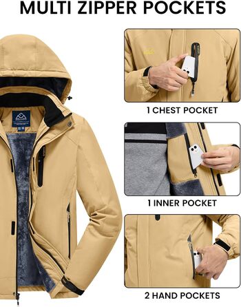 Чоловіча зимова куртка Rdruko - водонепроникна флісова куртка для сноуборду та туризму, камуфляж Khaki, розмір L