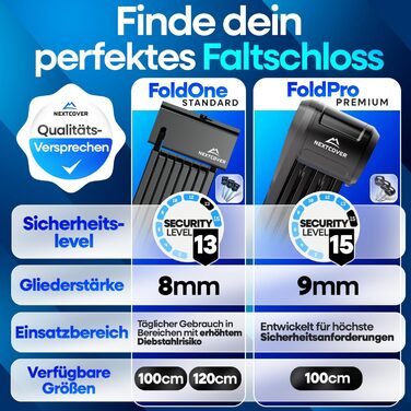 NEXTCOVER® складний велосипедний замок FoldOne, 100 см, з технологією SteelSecure, 3 ключі, високий рівень захисту, з кріпленням