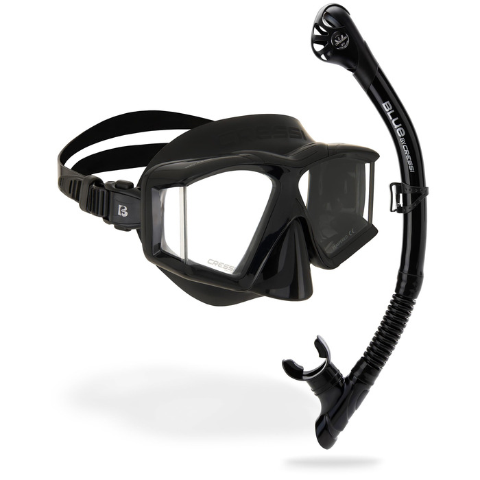 Маска для снорклінгу та дайвінгу Cressi Horizon (Чорний/Чорний) з 4 змінними лінзами, комплект маска+трубка Scilla Top Dry