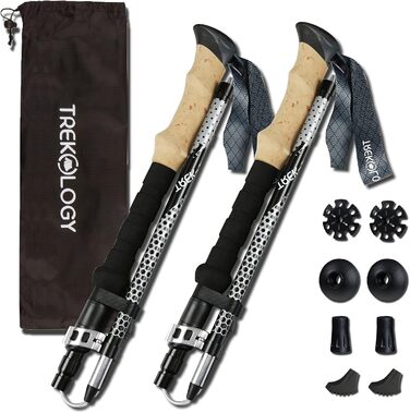 Трекінгові палиці Trekology Trek-Z 2.0 (чорні) – регульовані, легкі, з корковим руків'ям, 100-120 см