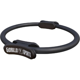 Кільце для пілатесу GORILLA SPORTS® Ø 36 см, з двома ручками, з вправами + сумка, з м'якою обтяжкою, неслизьке, надлегке, з гуми, вибір кольору. Пілатес, фітнес, тренажер для стегон, турквіз (чорний)