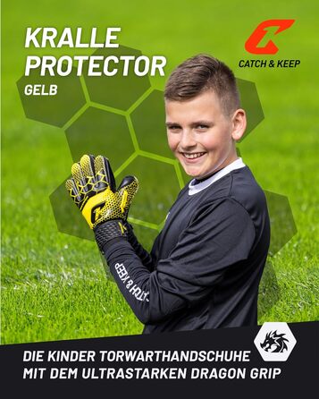 Дитячі воротарські рукавички CATCH & KEEP® Protector з посиленим захистом пальців, преміум якість, жовті, розмір 3