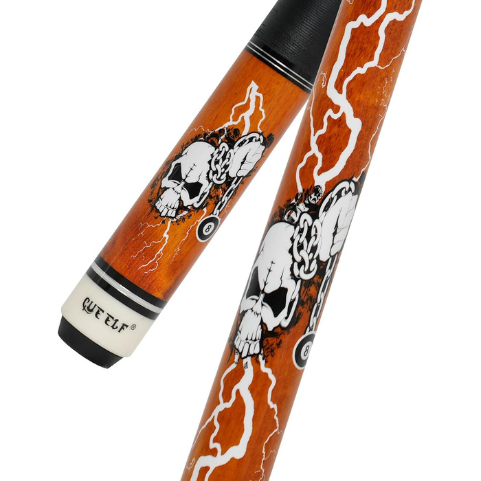 Професійний бик для більяру CUEELF з мотивом черепа, тверде дерево, канадський клен, 13 мм, чорна вершина