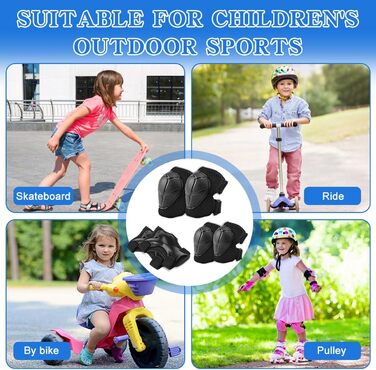 Набір наколінників Kinder 6 в 1: захист колін, ліктів, зап'ясть для скейтбордингу, інлайнів, Hoverboard, велосипеда (чорний)