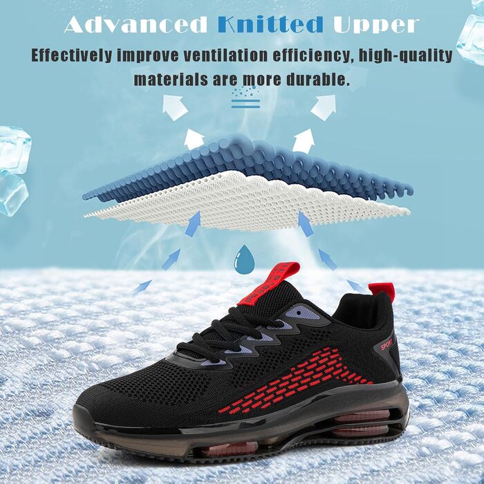 Кросівки Hitmars для чоловіків з повітряною подушкою, розмір 39-48 (сітка, чорний/червоний)