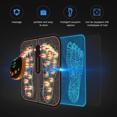 Електростимулятор для масажу стоп EMS, портативний масажер для ніг з USB, 8 режимів, 19 рівнів інтенсивності, для покращення кровообігу та зняття м'язового болю