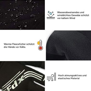 Зимові велосипедні рукавички FDX для чоловіків – вітронепроникні та водовідштовхувальні, з теплим флісом, гелевою підкладкою, підтримкою сенсорного екрану, неслизьким зчепленням – ідеальні для велосипеда, MTB та електровелосипеда (Чорний, XL)