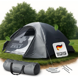 Намет Montaray для 2-4 особи: двостінний, з захистом від комарів, швидкий монтаж, водонепроникний, вітростійкий, дихаючий, легкий, складаний, з сумкою. Ідеально для кемпінгу та фестивалів (сірий)