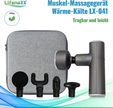Масажний пістолет Lifenaxx Pro LX-041 з тепловою та холодною терапією, 6 режимів, 5 насадок, акумулятор 2000 мАг
