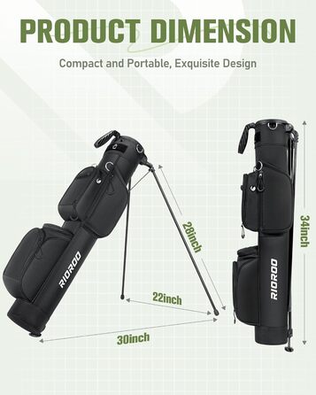 Сумка для гольфу на штативі, легка, для 9 ключок, з роздільниками, водонепроникна, з кишенькою-холодильником, ергономічний плечовий ремінь, велика кишеня, унісекс, чорна A1