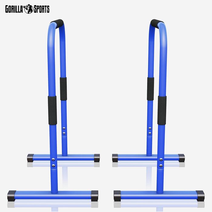 Паралети GORILLA SPORTS® для віджимань і діпів, 2 шт, сталь, 68x45x94 см, до 200 кг, нековзкі, сині – станція для діпів, бруси для каллістеніки