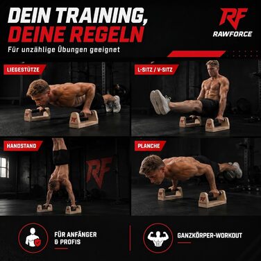 RawForce Паралелети дерев'яні для віджимань та стійки на руках - захист суглобів, нековзні. Обладнання для віджимань та калістеніки