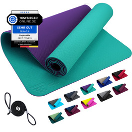Килимок для йоги GeckoGrip Perfect-Fit 190x60x0.6 см TPE Sensi-Plus: Нековзний, екологічний, з ременем - для гімнастики та спорту (бірюзовий/ліловий)