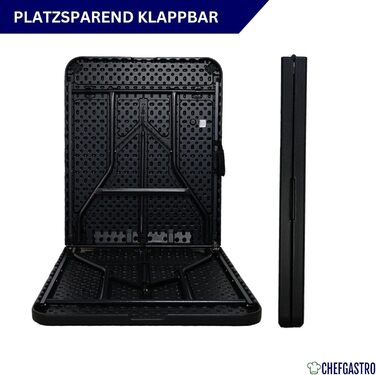 Складний буфетний стіл CHEFGASTRO 180x74 см для саду, тераси, балкону - чорний, пластик під дерево, на 8 осіб