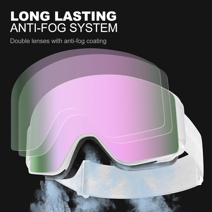 Одаленд Скі-маска для жінок та чоловіків, дітей. Снігові окуляри з антитуманним покриттям, захистом від УФ-випромінювання та магнітними змінними лінзами. Сумісні зі шоломом. Для сноуборду та катання на лижах. Чорний колір. VLT 8.8% (фіолетовий — VLT 15%)