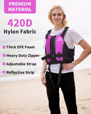 Спасальний жилет Owntop для дорослих, рожевий, M-L. Легкий жилет з піни, унісекс, для SUP, каякінгу, риболовлі, вітрильного спорту, каное.