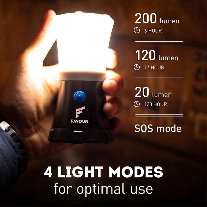 LED кемпінговий ліхтар IPX7, водонепроникний, плавучий, ударостійкий, портативний, на батарейках, 4 режими освітлення (вкл. SOS), вбудований карабін, легкий та компактний