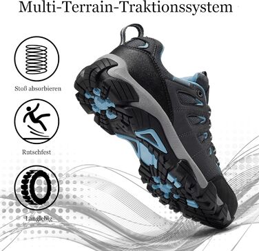 Туфлі для хайкінгу SHULOOK для жінок, водонепроникні, легкі, трекінгові, з антиковзкою підошвою, для активного відпочинку, кемпінгу, риболовлі, сірі, блакитні, 40 EU