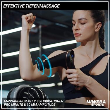 Масажний пістолет Miweba MM100 з LCD-дисплеєм, 10 режимів, 6 насадок, електричний масажер для м'язів, чорний/сріблястий