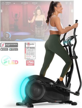 Еліптичний тренажер Sportstech CX700 з LED-дисплеєм, 24 кг, німецька якість, 12 програм, магнітна система гальмування, для дому, щадить суглоби