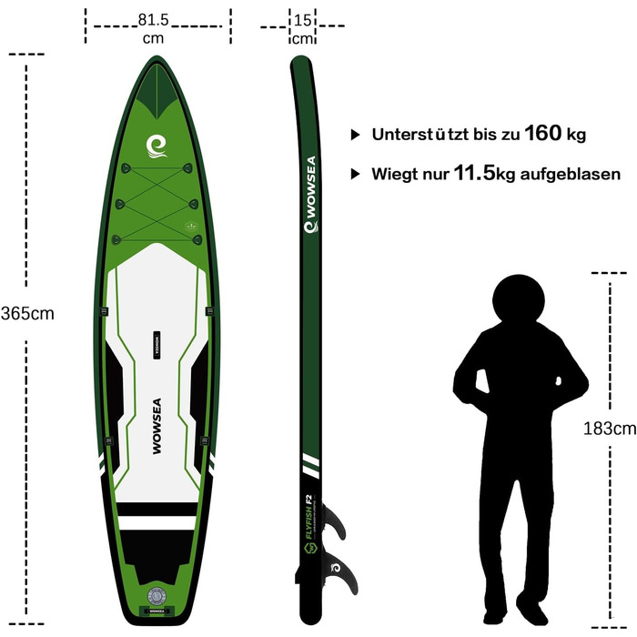 WOWSEA SUP дошка надувна гоночна 426/385 см, з кріпленням для екшн-камери, зелена - для змагань та відпочинку