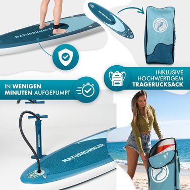 SUP дошка Naturbummler® для початківців та досвідчених, 330x81x15 см, темно-синя - Комплект для Stand Up Paddling