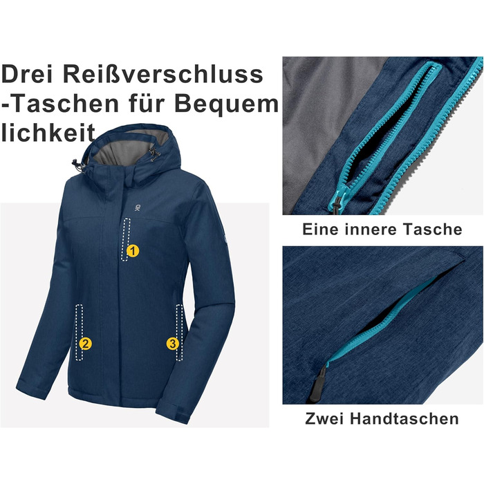 Жіноча водонепроникна куртка Little Donkey Andy - Легка, дихаюча, для активного відпочинку та походів (XL, Blaugrau meliert)