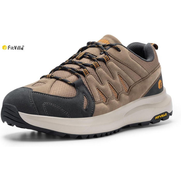 Черевики для хайкінгу FitVille для чоловіків, широкі, легкі, дихаючі. Трекінгові черевики, Outdoor, антиковзаючі, з підтримкою щиколотки, амортизація. Чоловічі кросівки з підтримкою склепіння стопи, 41 EU, коричневі.