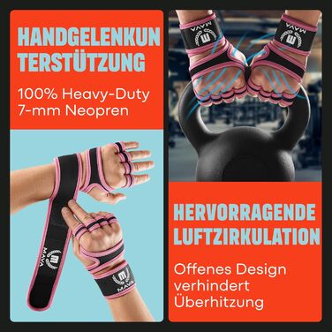 Ваги рукавички Ava з підтримкою зап'ястя – тренувальні рукавички для тренувань, підтягувань, калістеніки та фітнесу – для чоловіків та жінок (Рожеві, M)