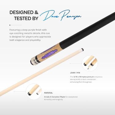 Більярдний кий Pearson Cues League Series з обмоткою Cool PZ, 2-х частинний (фіолетовий, 58 дюймів)