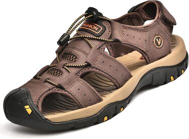 Чоловічі сандалі з натуральної шкіри для пляжу, піших прогулянок та активного відпочинку. Легкі, дихаючі сандалі для літа та риболовлі (46 EU, Коричневий/Червоний)